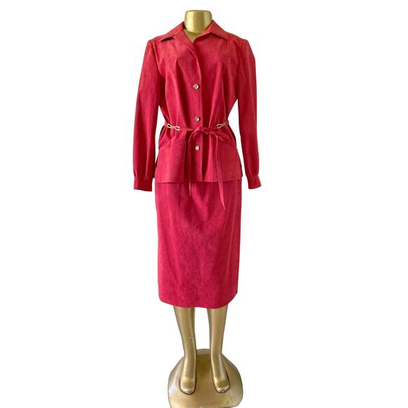 NEIMAN MARCUS Abe Scrader Womens Size 14 Vintage Faux Suede Jacket Skirt Set - Picture 1 of 16